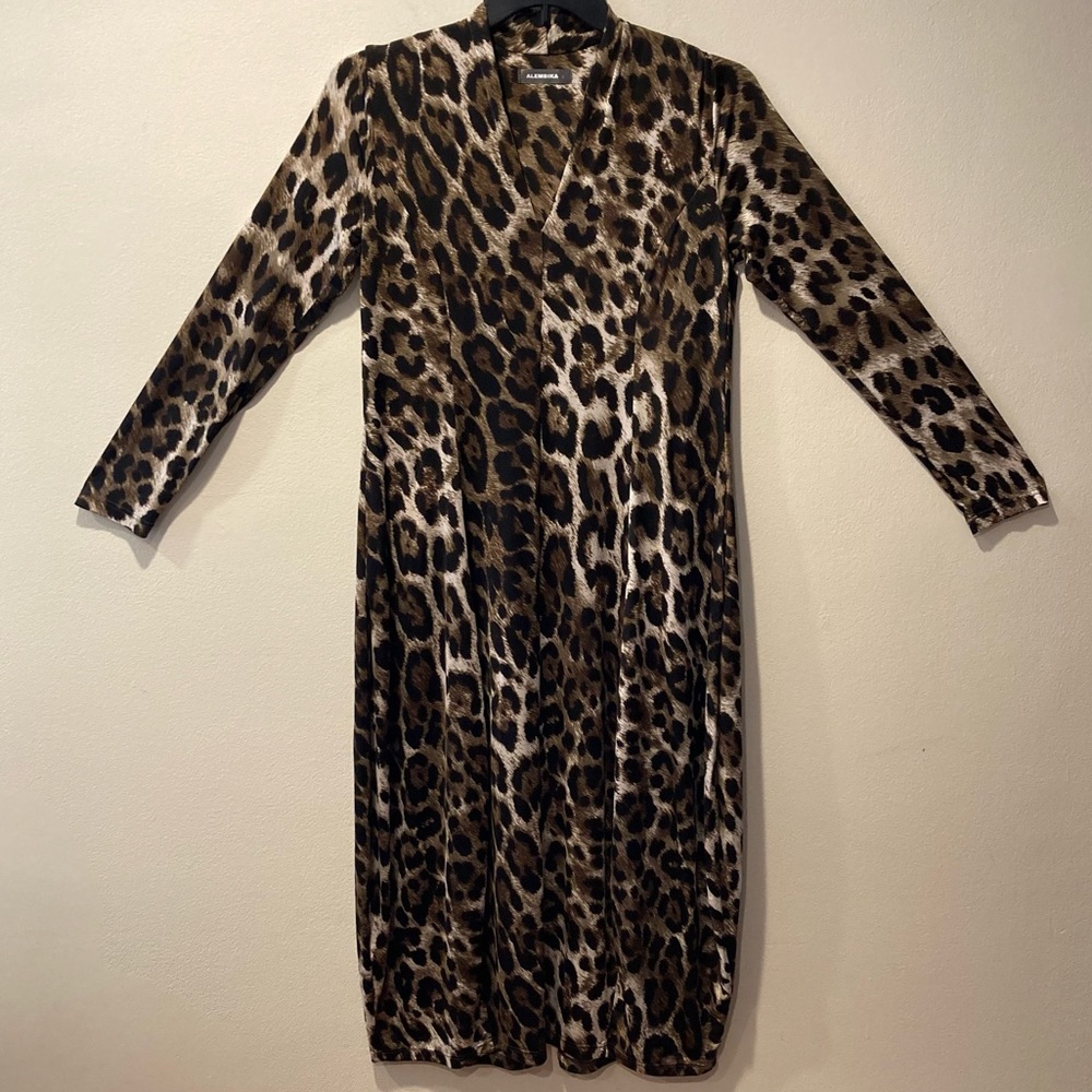 Alembika brand leopard print Women’s long sleeved dress with 2 pockets, size 2
